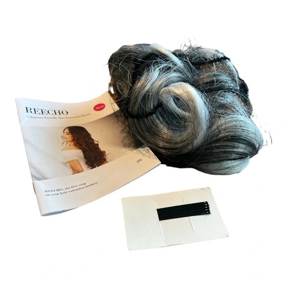 REECHO Hair Extension Clip Grey with Silver Ends Nice Curls - Picture 2 of 3